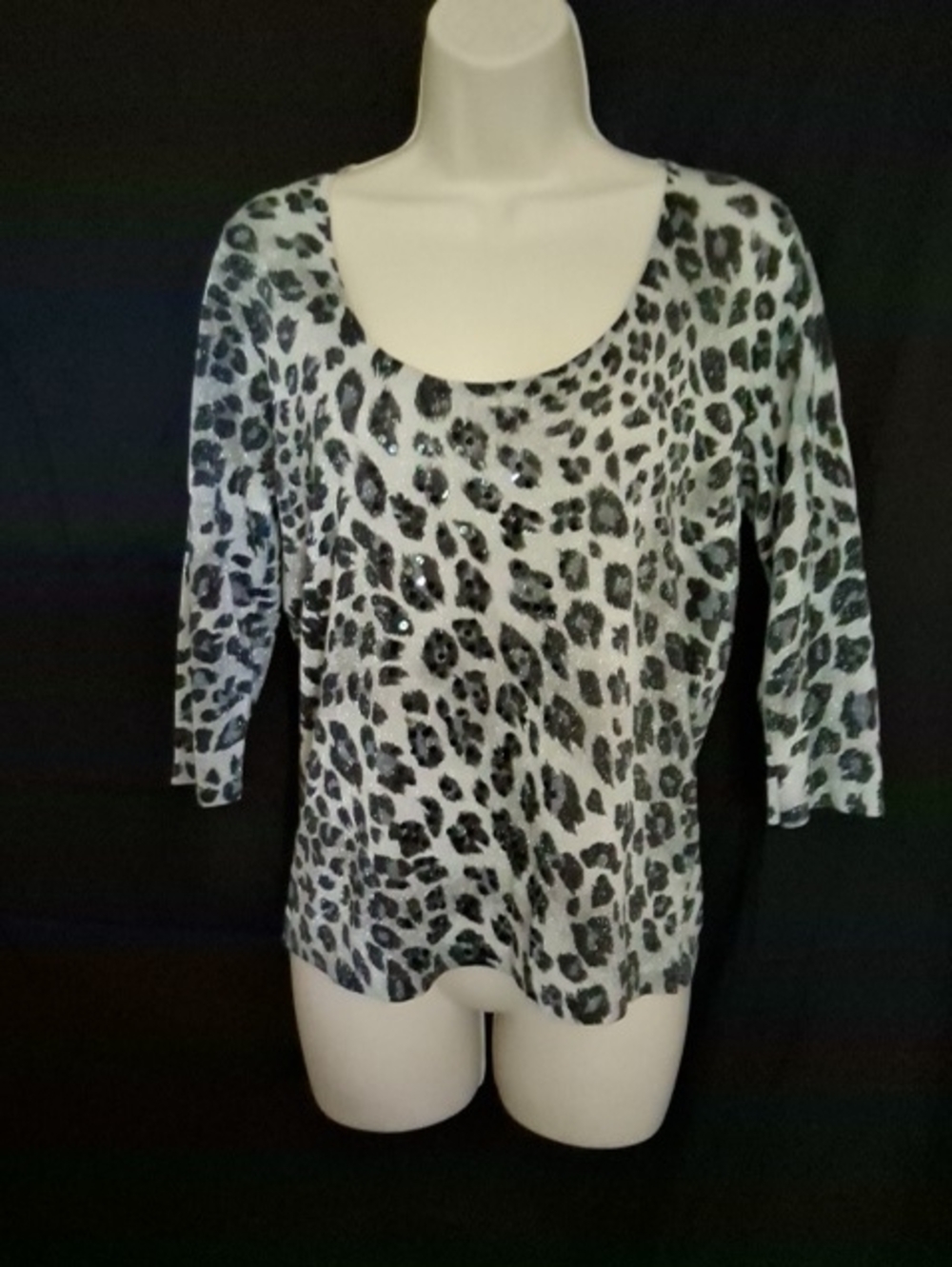 NWT Women's Scoop-Neck Leopard Print Metallic Sequin Top  Silk Blend